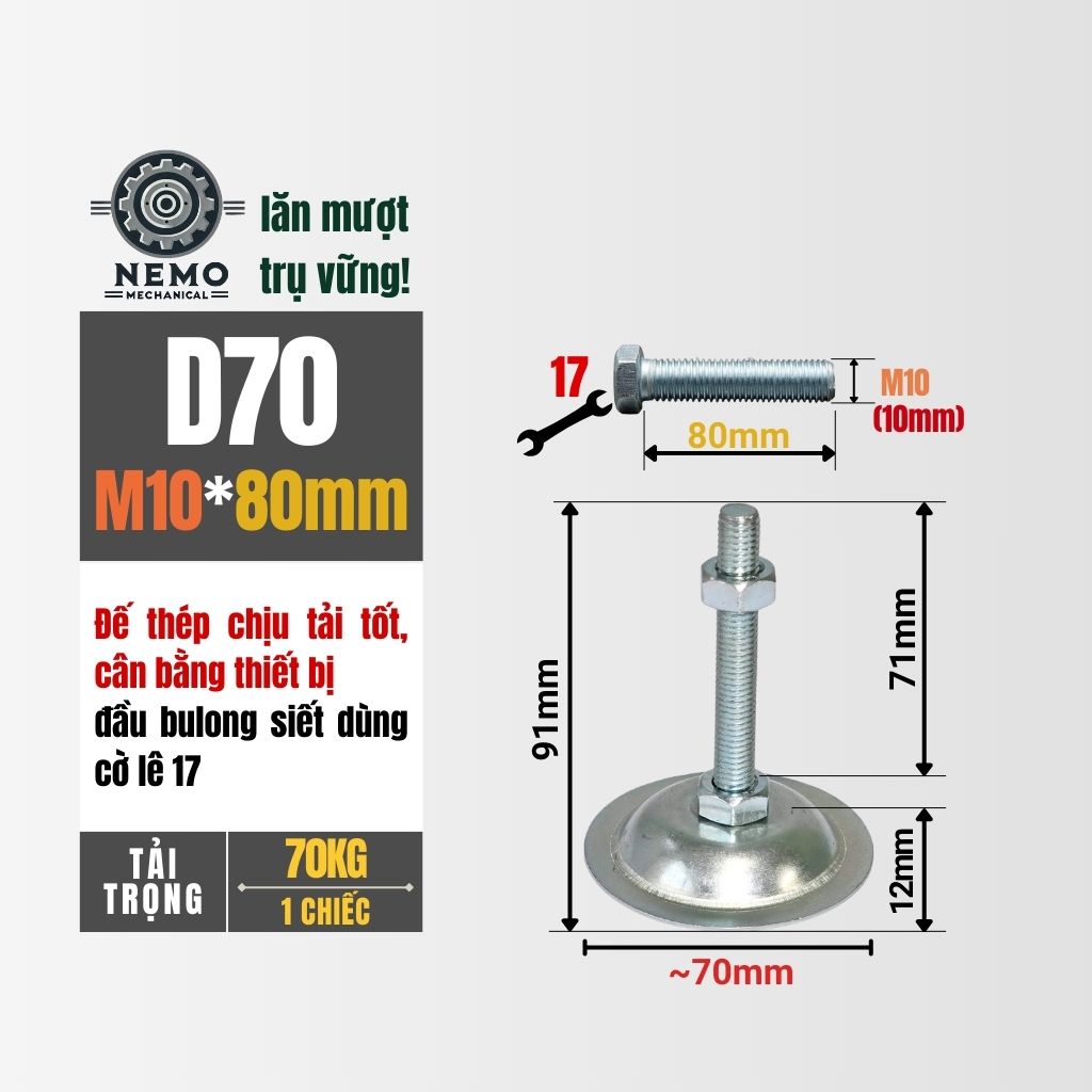 Chân Tăng Chỉnh Đế Thép Mạ Kẽm – Giải Pháp Cân Bằng Bàn Thao Tác & Băng Tải (M10, M12, M16)